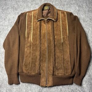 Vintage Sweater Emporium Brown Suede & Knit Zip-Up Bomber Jacket